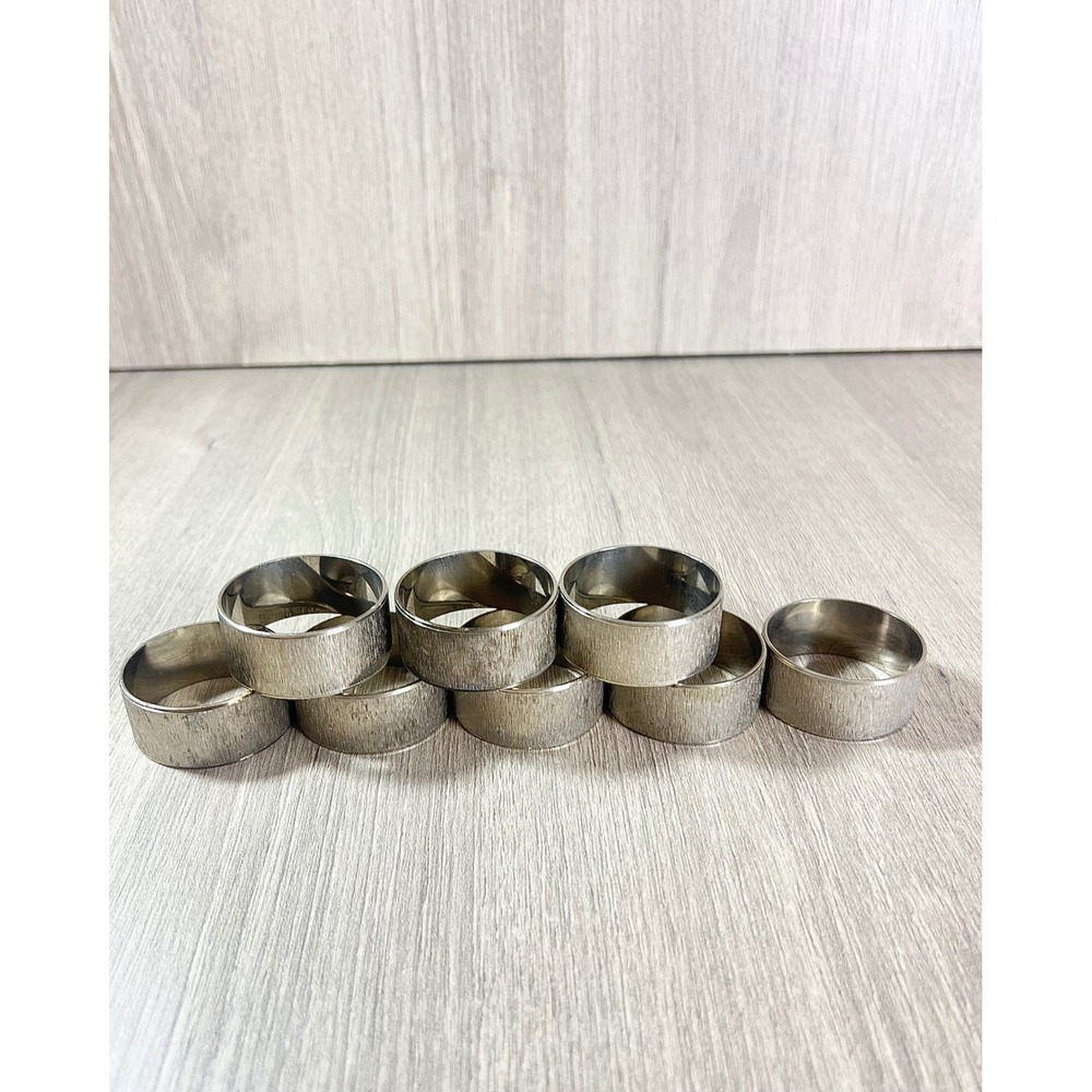 Set of 8 Brushed Silver Metal Napkin Rings Textured Bark Finish Vintage Style